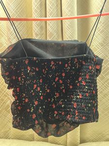 Floral Cute Black Top
