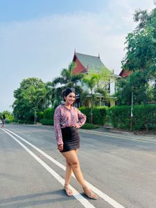 Floral Print Shirt & Black Skirt