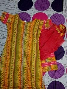 Rayon Kurta Plazo With Dupatta,Red And Yellow Mustard Mix Colour It&#39;s A Beautiful Design With Plazo .lace And Mirror Work In Kurta