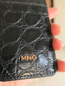 MANGO Croc Effect Black Card Holder