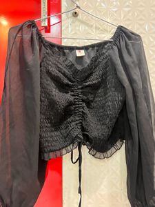 Black Sheer Sleeve Top