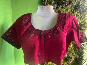 Not Used Elegant Maroon Embroidered Blouse