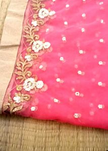 Pink Net Embroidered Dupatta