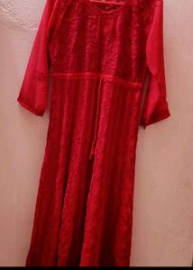 Red Chikankari Anarkali With Duppata