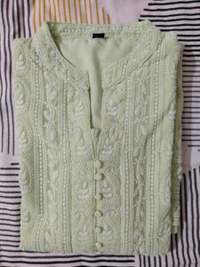 Pista Green Embroidery Kurti