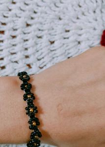 Black Beaded Flower Bracelet