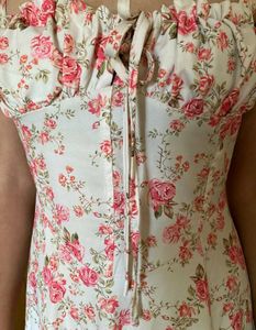 Pink  Floral Printed Shoulder Strap Flare Dress