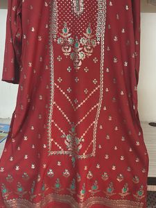 Elegant Red Embroidered Kurta with tag