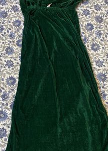 Elegant Green Velvet Slit Dress