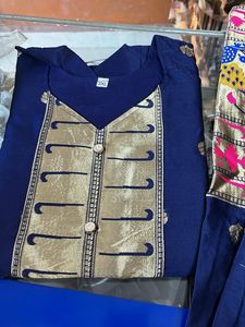 Navy Blue Silk Blend Pants Kurta With Dupptta