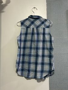 Blue Plaid Sleeveless Shirt