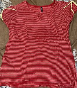 Shyla Red Top White Strips Size Xl