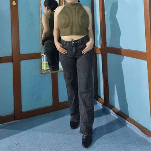 Olive Green Ribbed Knit Halter Crop Top🍸💚