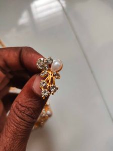 Gold Floral Pearl Necklace &amp; Earring Set