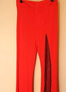 Red Slit Mesh Pants