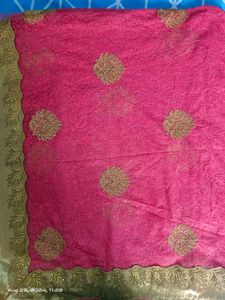 Stunning Rose Thread Work Net Saree