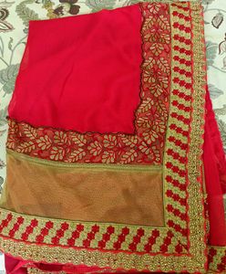 Beautiful Red Embroidery Saree With Blouse🥀