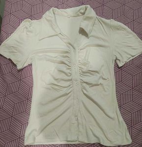 Ruched Front Button-Up Top