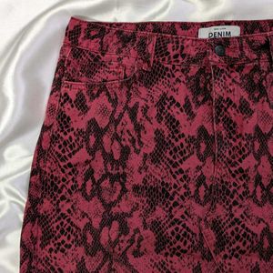 Snake Print Denim Skirt