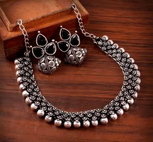 Oxidized Silver Necklace & Earring Set