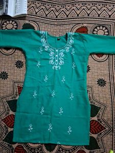 Embroidered Green Kurti