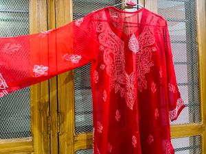 Red Embroidered Kurta