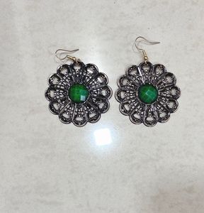 Green stone floral earrings