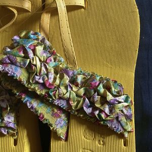Yellow Floral Flip Flops - Size 36