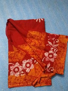 Red &amp; Orange Batik Saree