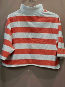 Striped Crop Polo Top