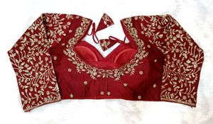 Maroon Embroidered Full Sleeves Blouse