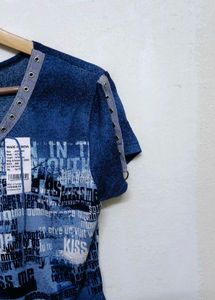 Trendy New Printed Denim Look T-Shirt