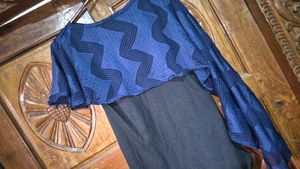 Elegant Navy Blue &amp; Black Dual Fabric Top