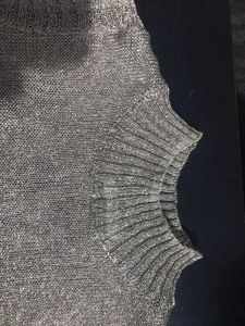 Shimmery Knit Mock Neck Sweater