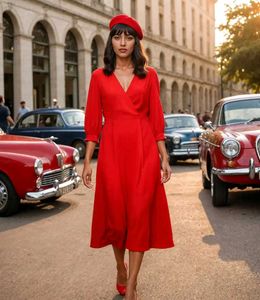 H&amp;MRed Wrap Midi Dress