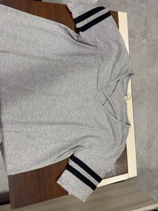 Gray Striped Sleeve Tee