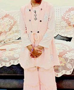 Peach Colour Kids 3 Piece Sharara Set