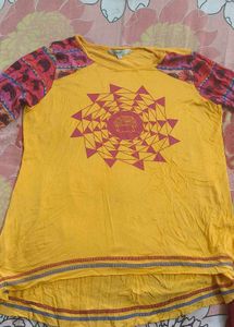 Yellow Graphic T-Shirt with Patterned Sleeves