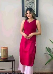 Magenta Kurti with Embellished Neckline