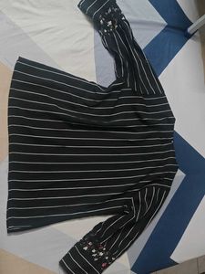 Striped Floral Cuff Top