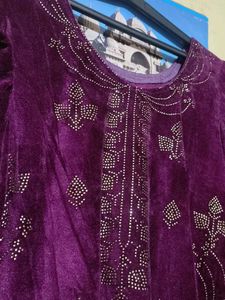 Elegant Purple velvet Kurta Set