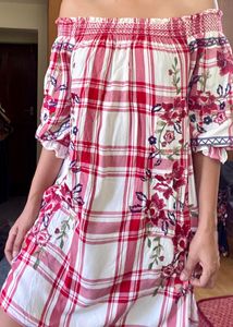 ZARA Off-Shoulder Dress With Embroidery