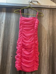 Hot Pink Ruched Mini Dress