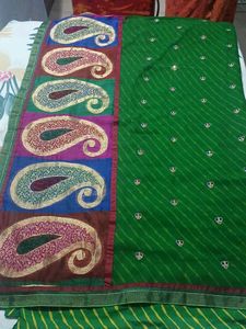 Green Bandhani Saree with Paisley