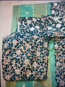 Embroidered Teal Indian Saree with Blouse