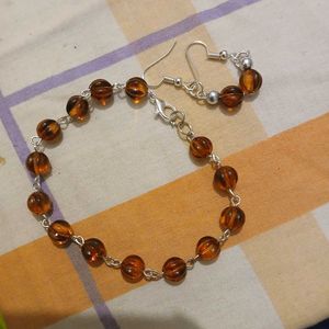HONEY COLORED BEADS BRACELET , MATCHING Ear Rings