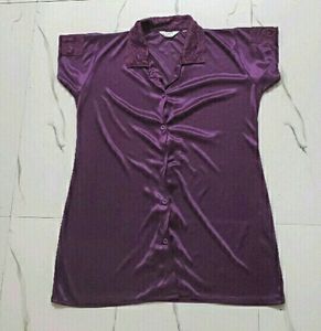 Solid Purple Satin Nightsuit For Women