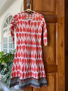 Orange &amp; White Print Dress