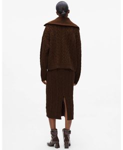Brown cable Knit Midi Skirt