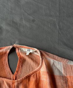 AND Orange &amp; Beige Checked Cotton Top w Front Knot